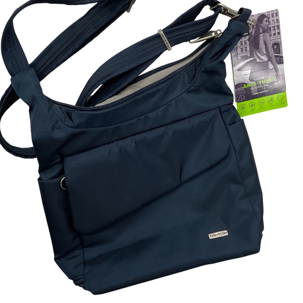 Travelon Anti-Theft Classic Messenger Bag Midnight Navy Blue 42242 NWT